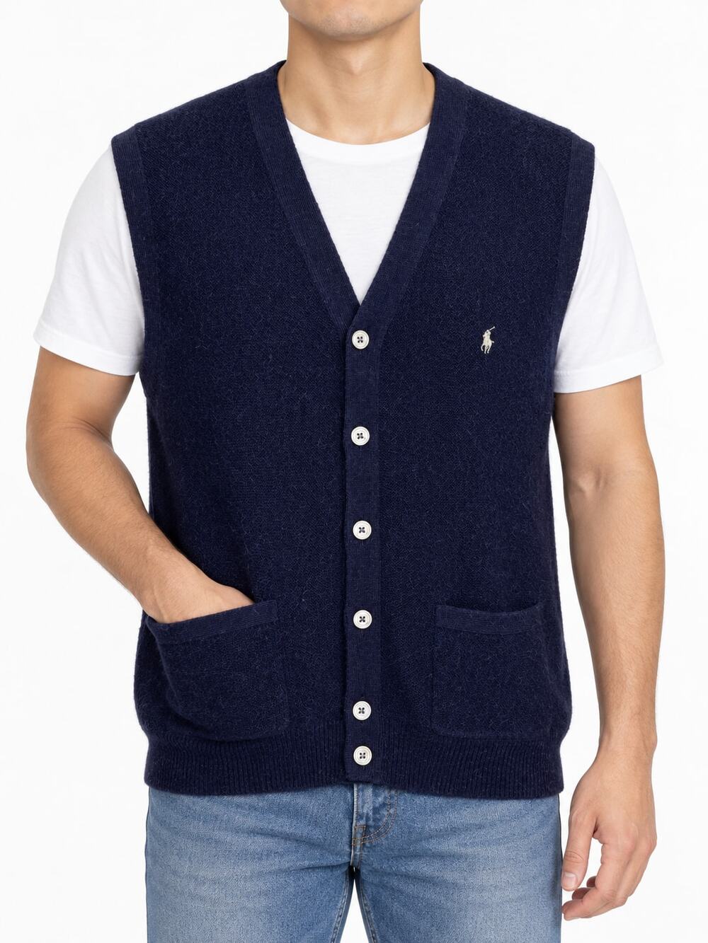 Polo Golf Ralph Lauren Men's Navy 100% Alpaca Button-Front Sweater Vest Size M
